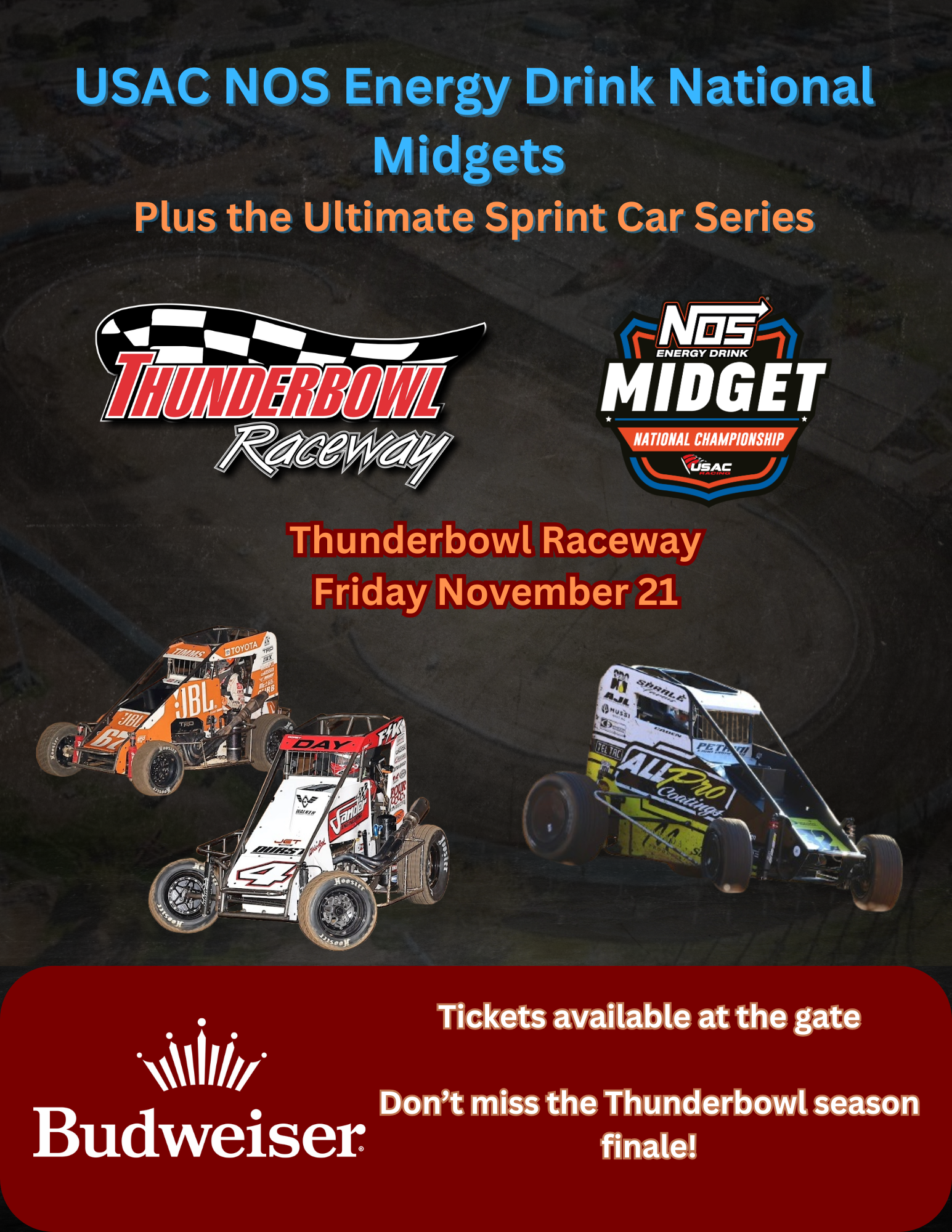 USAC National Midgets invade Thunderbowl Raceway on November 21